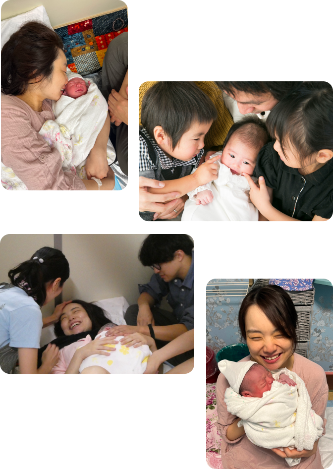 お産の様子・ご家族と赤ちゃん・出産の立ち会い・助産師と赤ちゃん